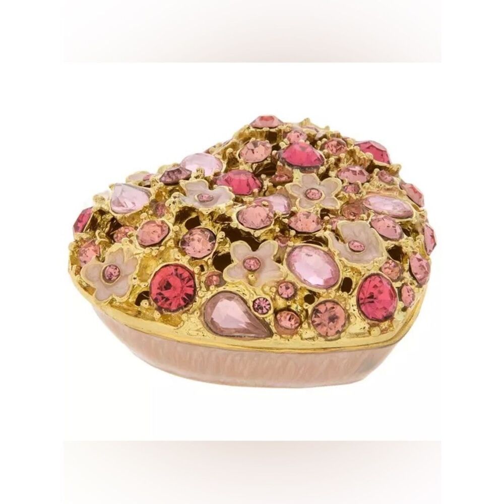 New Pink Floral Heart Rhinestone Jewelry Box